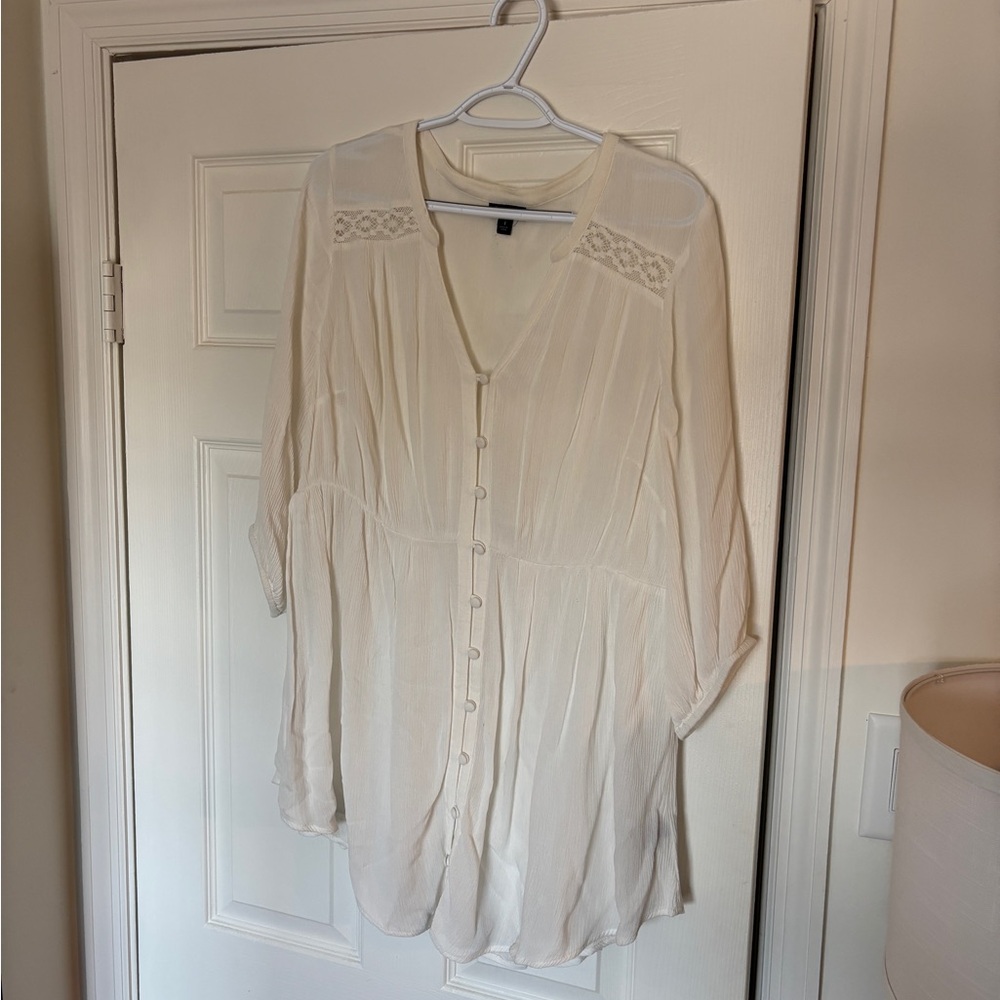 Torrid Ivory Lace-Trim Blouse